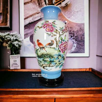 BÌNH SỨ MEN NGỌC - CHIM HOA MẪU ĐƠN